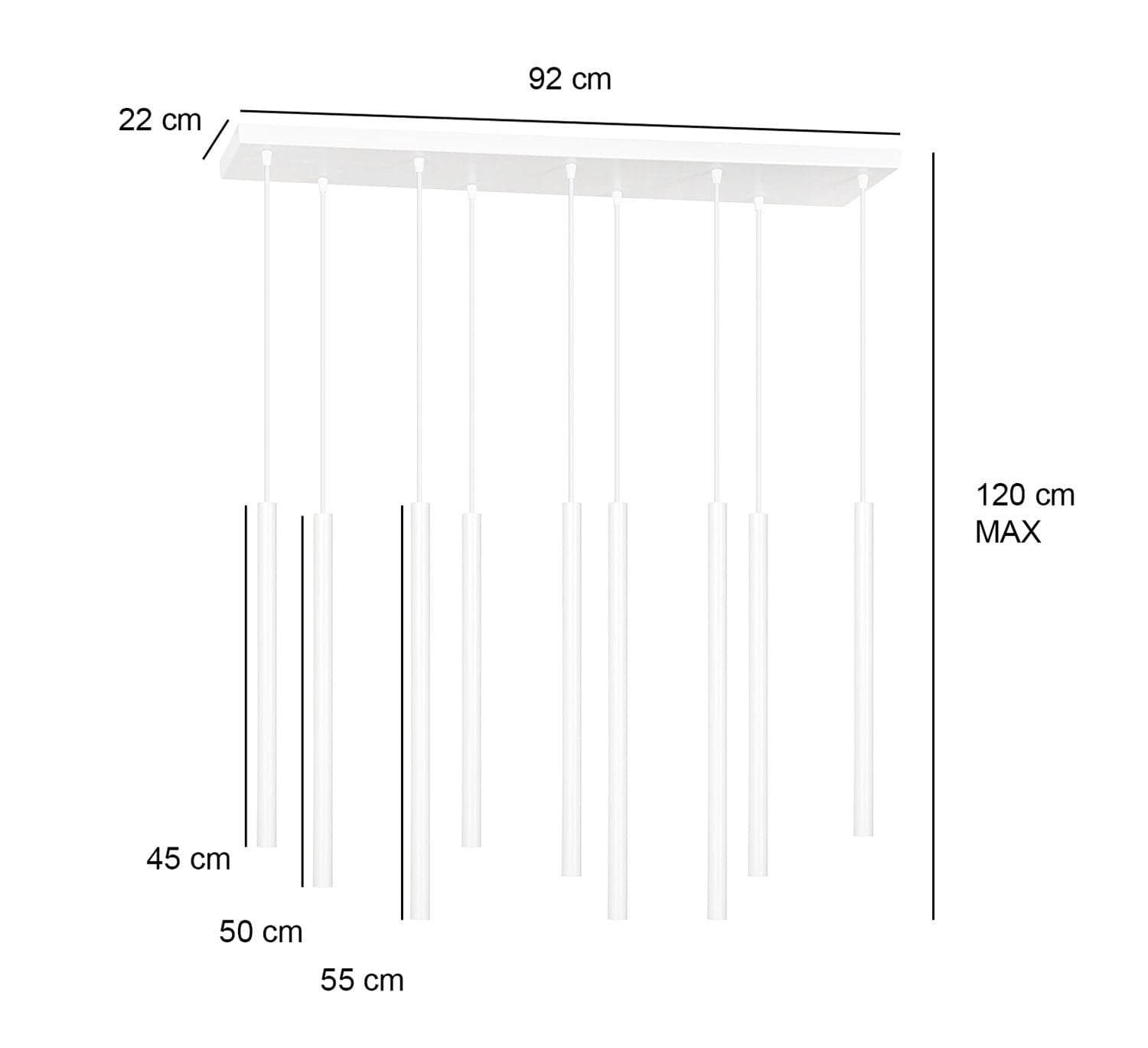 Lampadario 9 Luci Moderno Selter Acciaio Bianco E Paralumi A Cilindri Sottili in Lampade a sospensione LuceArt - Montecorvino Pugliano, commercioVirtuoso.it