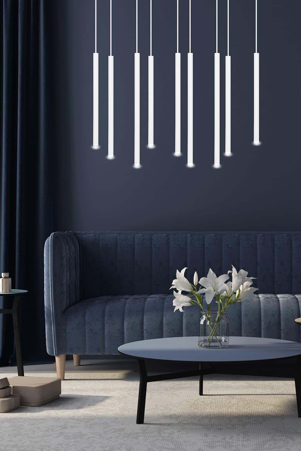 Lampadario 9 Luci Moderno Selter Acciaio Bianco E Paralumi A Cilindri Sottili in Lampade a sospensione LuceArt - Montecorvino Pugliano, commercioVirtuoso.it
