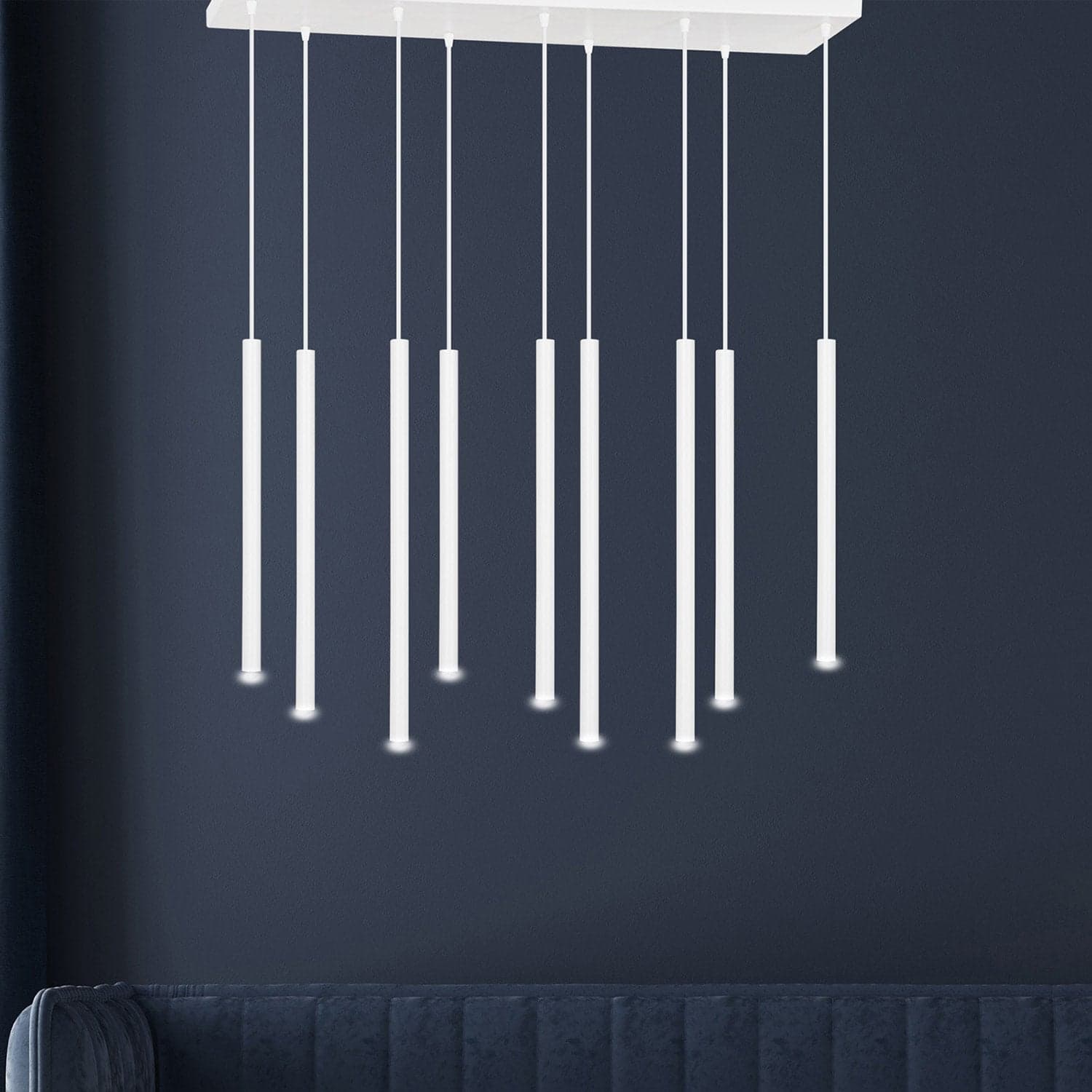 Lampadario 9 Luci Moderno Selter Acciaio Bianco E Paralumi A Cilindri Sottili in Lampade a sospensione LuceArt - Montecorvino Pugliano, commercioVirtuoso.it