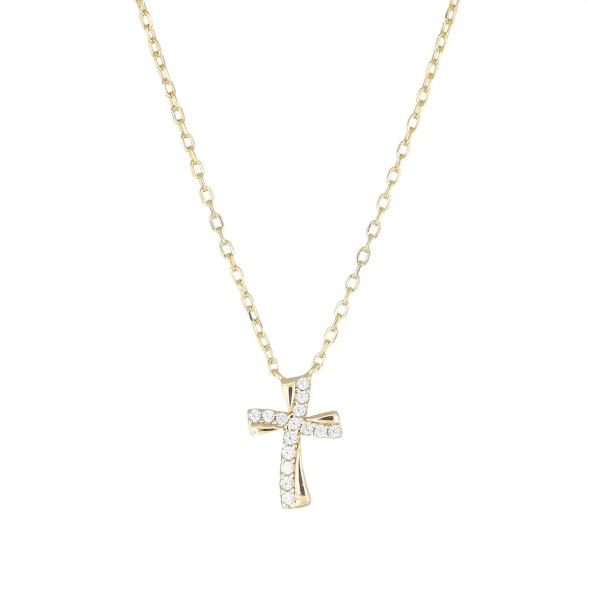 Amen  - Collana Dorata Croce Ondulata con Zirconi Bianchi