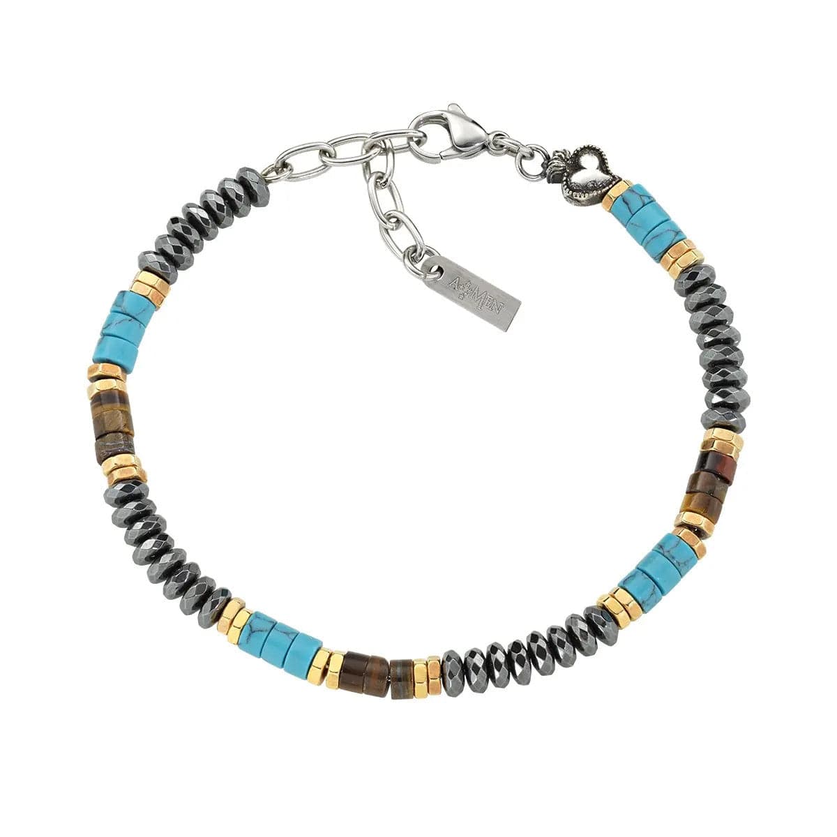 Amen - Bracciale in Acciaio con Sacro Cuore e Turchese in Bracciali Alba Gioielli - Casoria, commercioVirtuoso.it