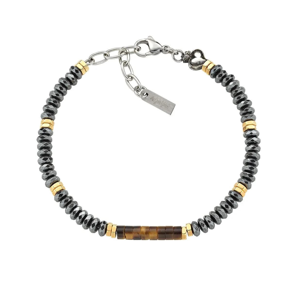 Amen -  Bracciale in Acciaio con Sacro Cuore e Occhio di Tigre in Bracciali Alba Gioielli - Casoria, commercioVirtuoso.it