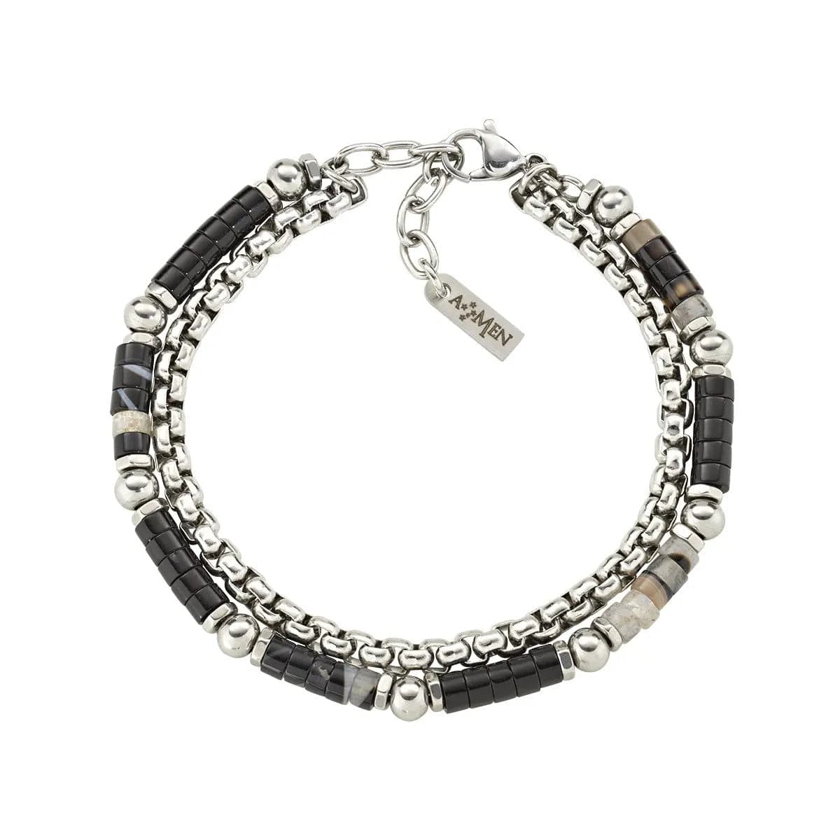 Amen -  Bracciale in Acciaio con Agata Nera e Striata