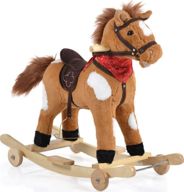 Moni - Cavallo a dondolo di peluche con ruote Thunder khaki