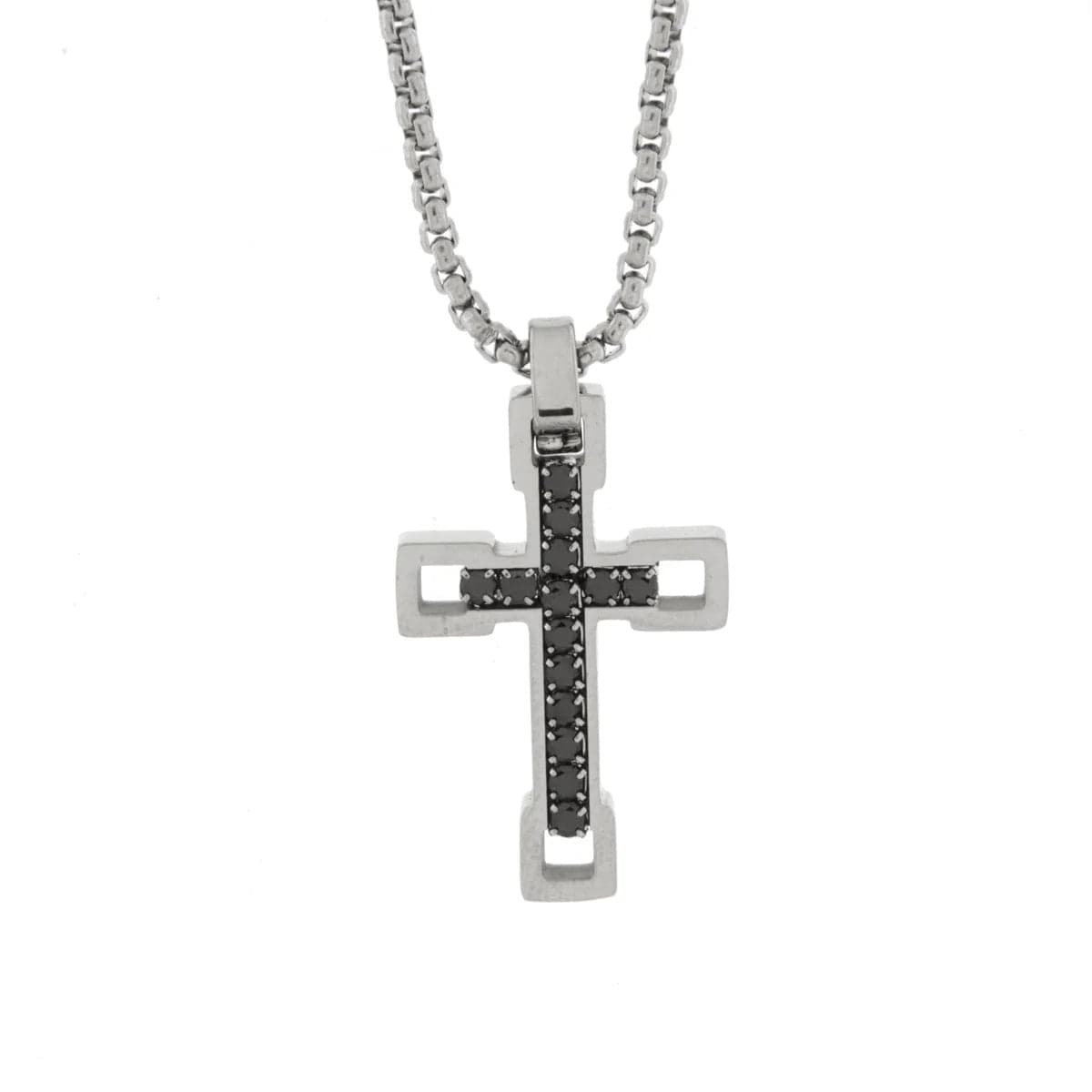 By Simon - Collana in Acciaio con croce di colore nero