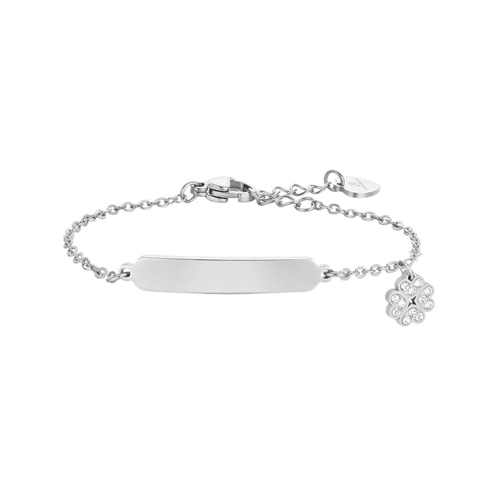 LUCA BARRA - BRACCIALE BAMBINA IN ACCIAIO QUADRIFOGLIO E PIASTRA