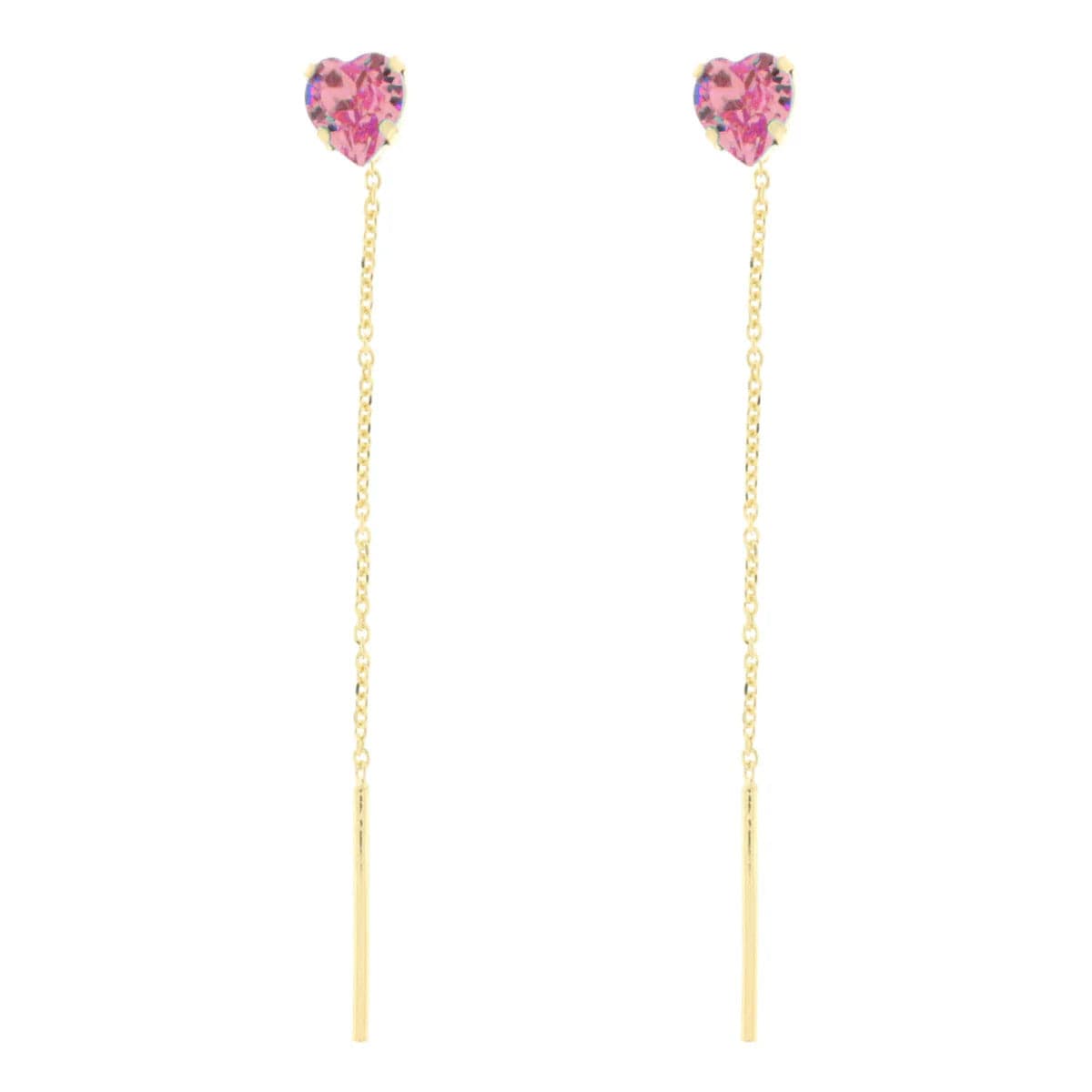 BYSIMON -  Orecchini in Argento 925 lunghi con cuore rosa