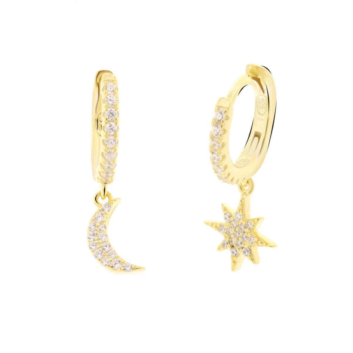 BYSIMON -  Orecchini in Argento 925 cerchietti con luna e rosa dei venti impreziosti da zirconi bianchi