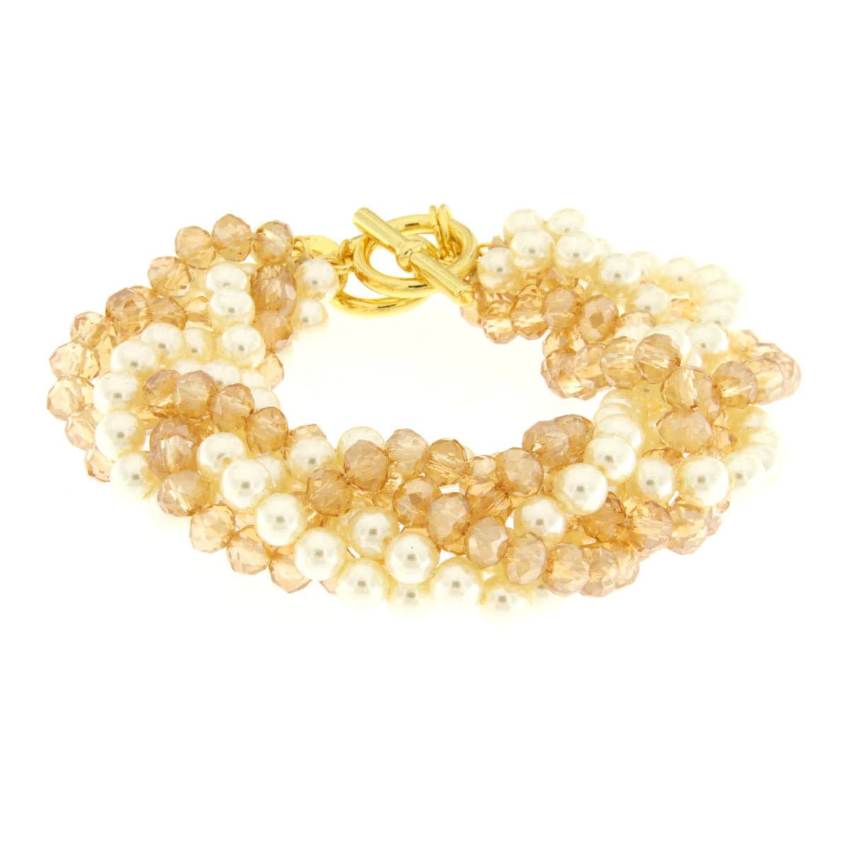 BYSIMON  -  Bracciale in Metallo con perline bianche e marroni intrecciate
