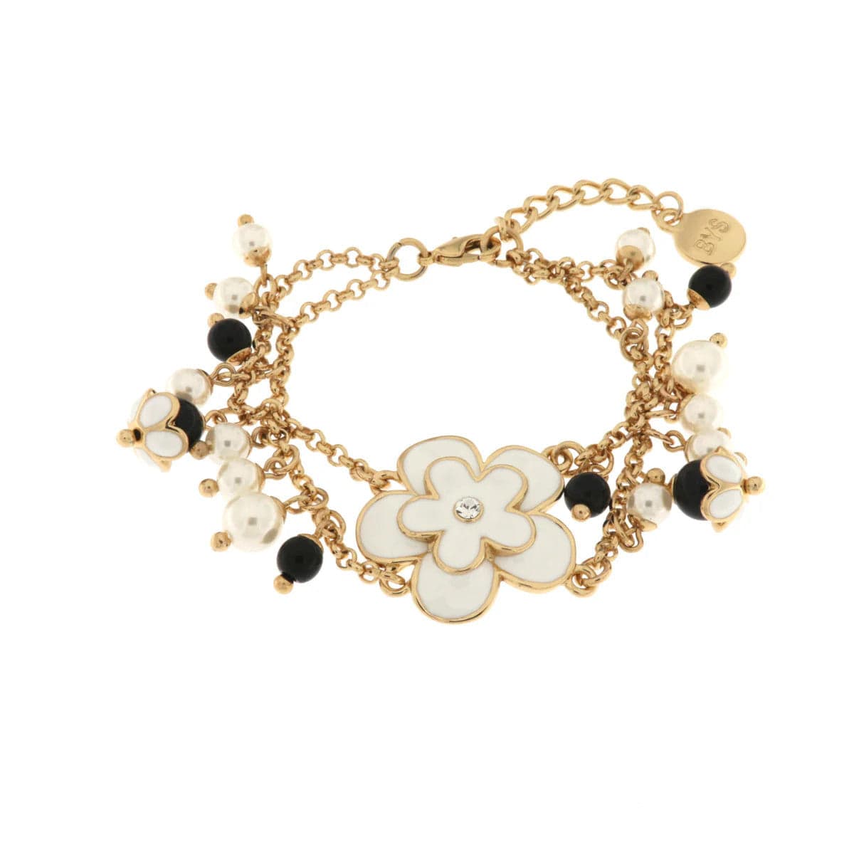 BYSIMON  -  Bracciale in Metallo doppia catena con fiore