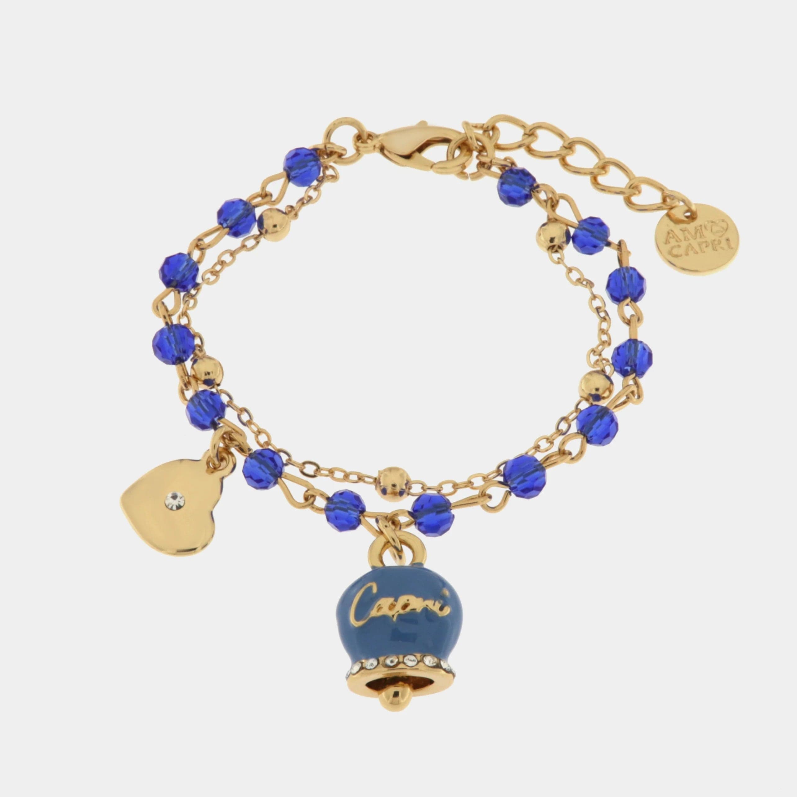 BYSIMON  -  Bracciale in Metallo multifilo con pietre blu e campanella Capri blu