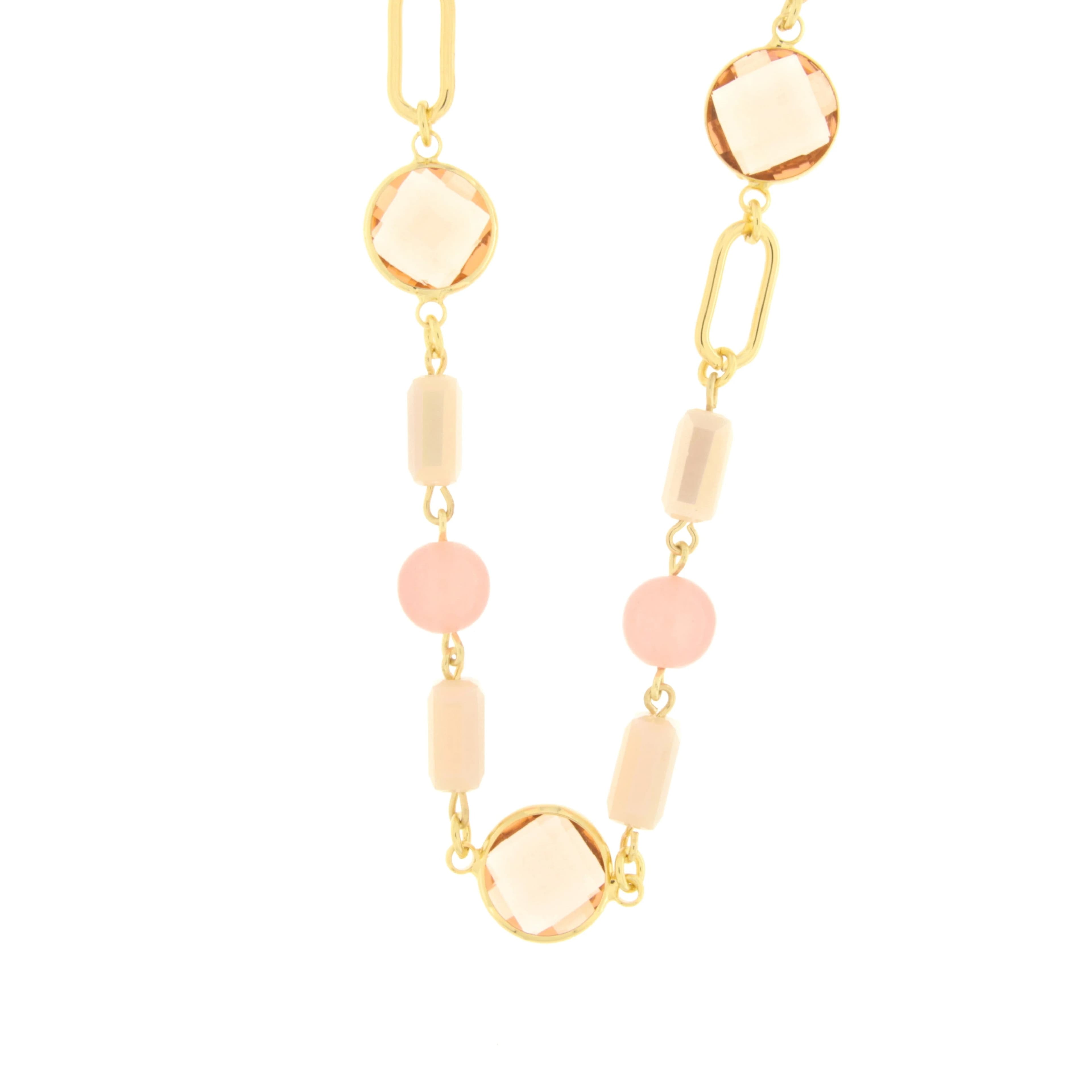 BYSIMON  - Collana in Metallo con cristalli rosa e perle