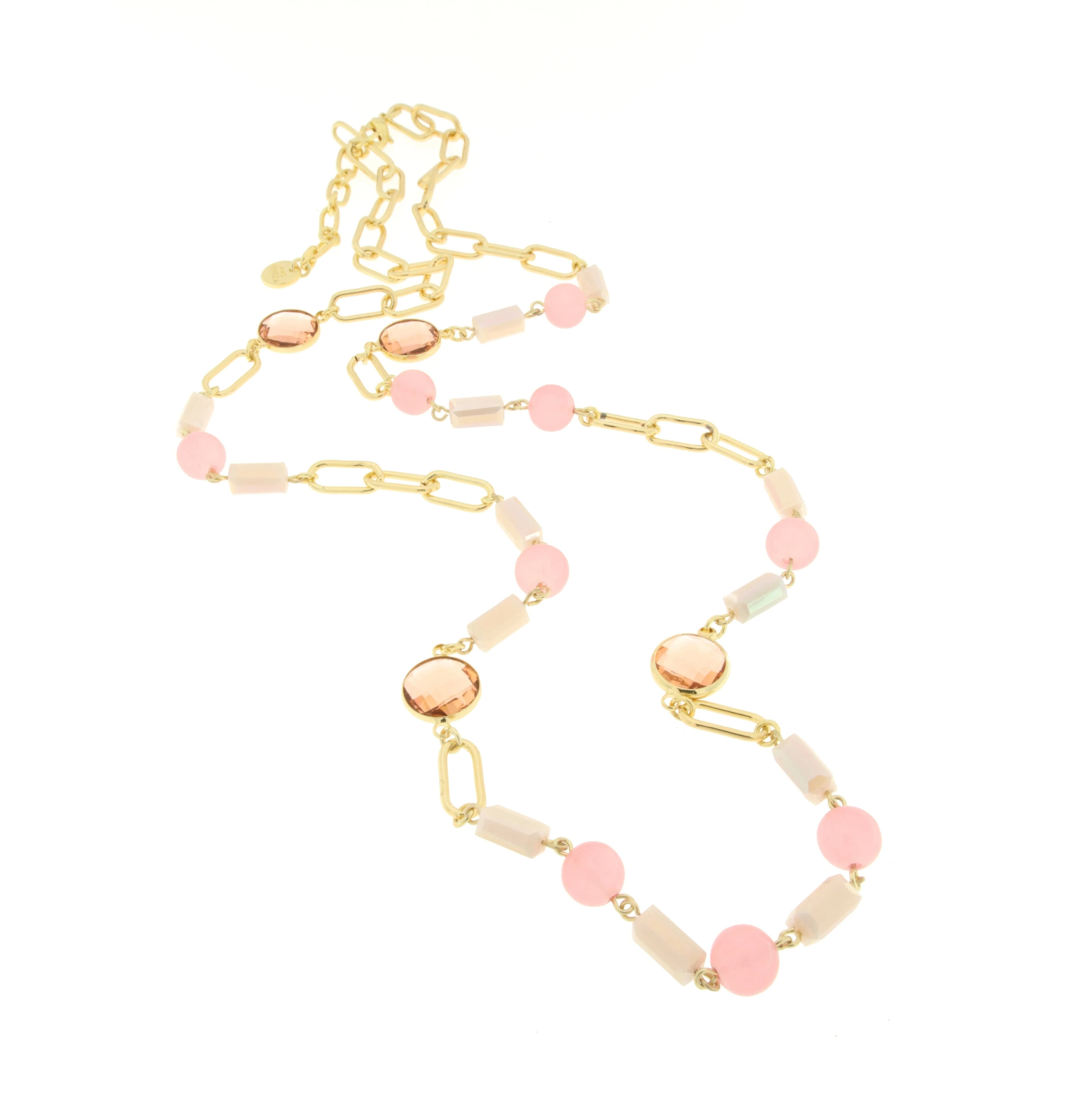 BYSIMON - Collana in Metallo con catene , cristalli e perle rosa in Collane Alba Gioielli - Casoria, commercioVirtuoso.it