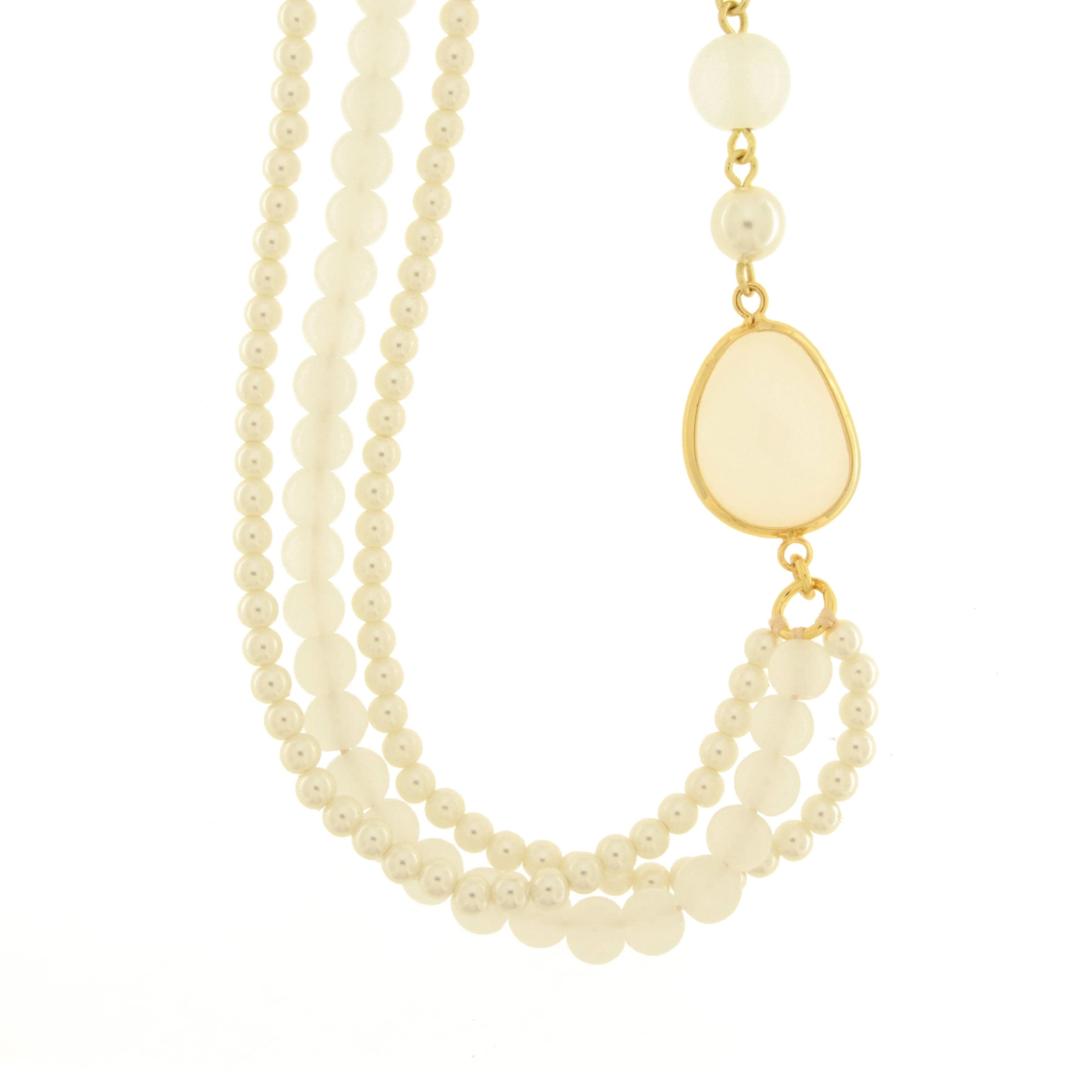 BYSIMON  -  Collana in Metallo con multifilo di perle e cristallo