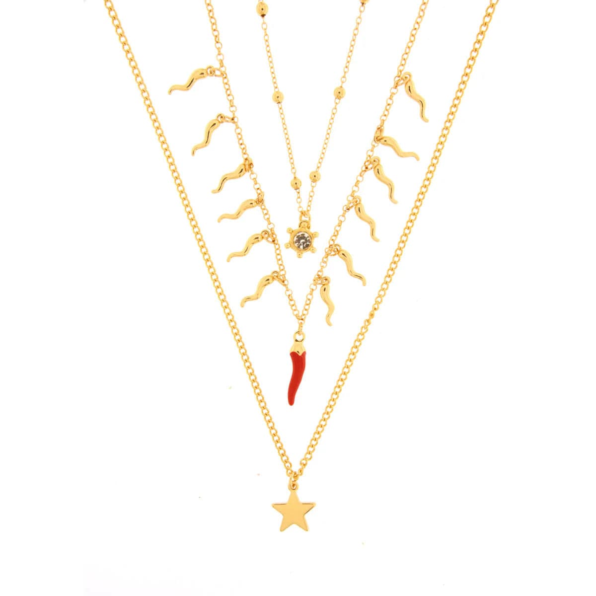 BYSIMON - Collana in Metallo pendenti cornetti rossi e stella in Collane Alba Gioielli - Casoria, commercioVirtuoso.it