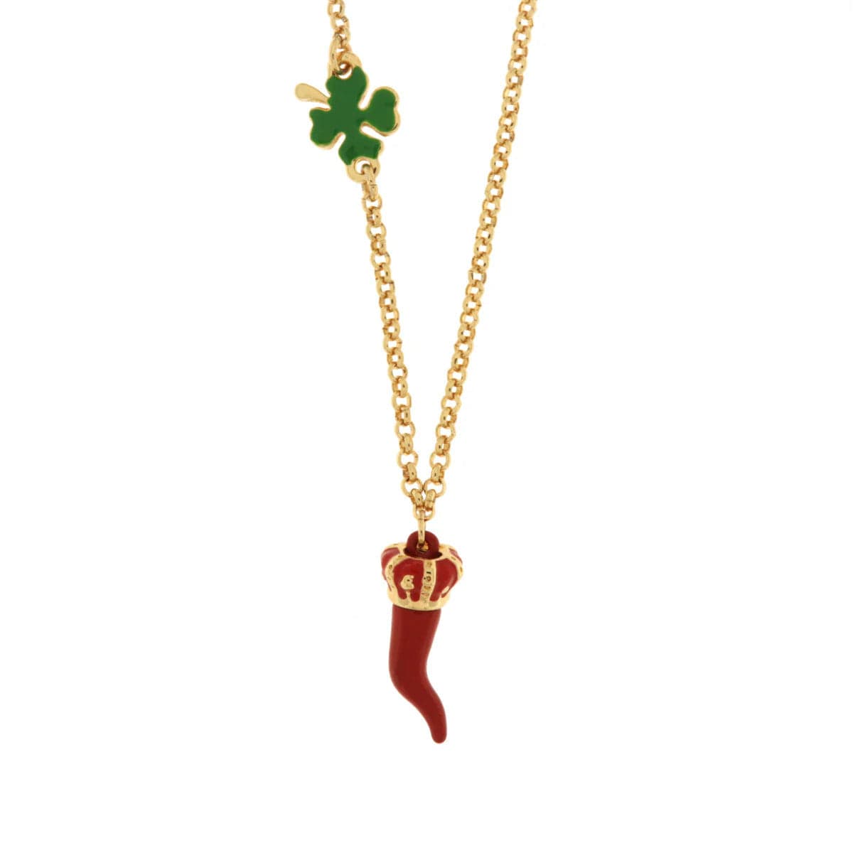 BYSIMON  -  Collana in Metallo con cornetto portafortuna impreziosito da smalto rosso