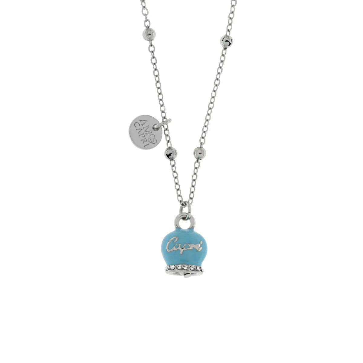 BYSIMON -   Collana in Metallo con campanella portafortuna pendente impreziosita da smalto turchese e cristalli