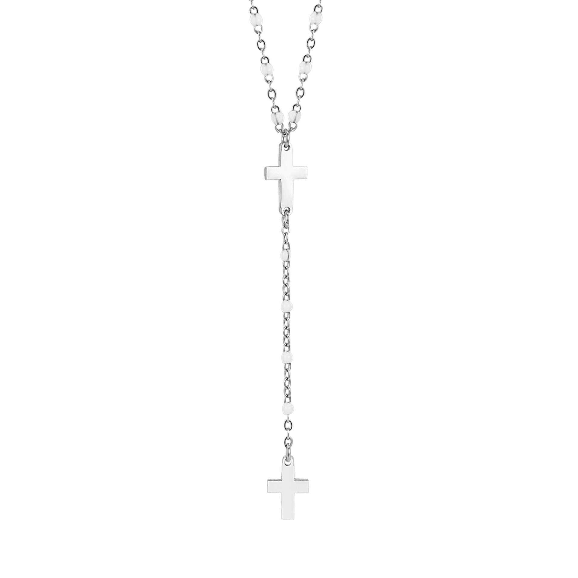 Luca Barra -  COLLANA ROSARIO DONNA IN ACCIAIO CON CROCI ED ELEMENTI BIANCHI in Collane Alba Gioielli - Casoria, commercioVirtuoso.it