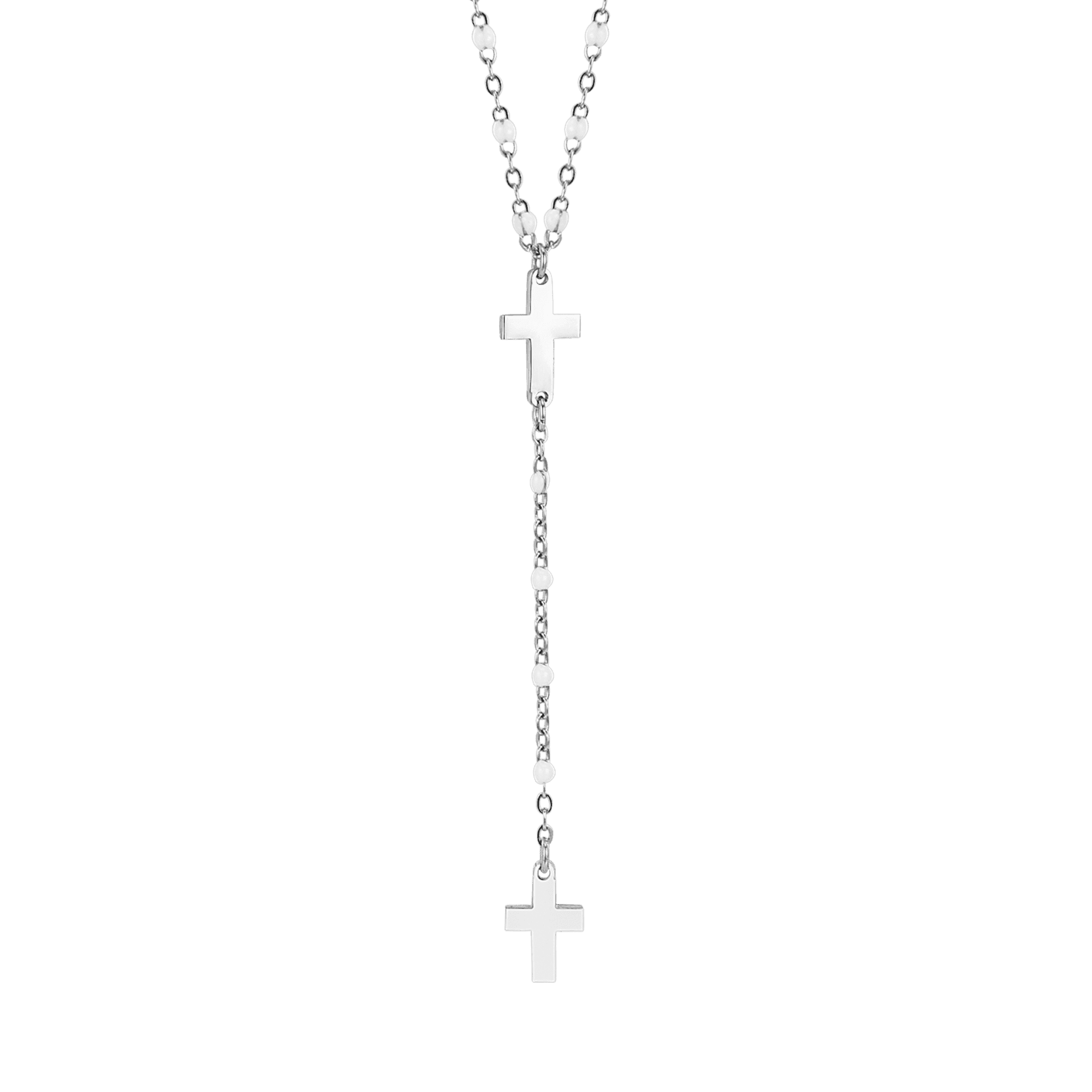 Luca Barra -  COLLANA ROSARIO DONNA IN ACCIAIO CON CROCI ED ELEMENTI BIANCHI in Collane Alba Gioielli - Casoria, commercioVirtuoso.it