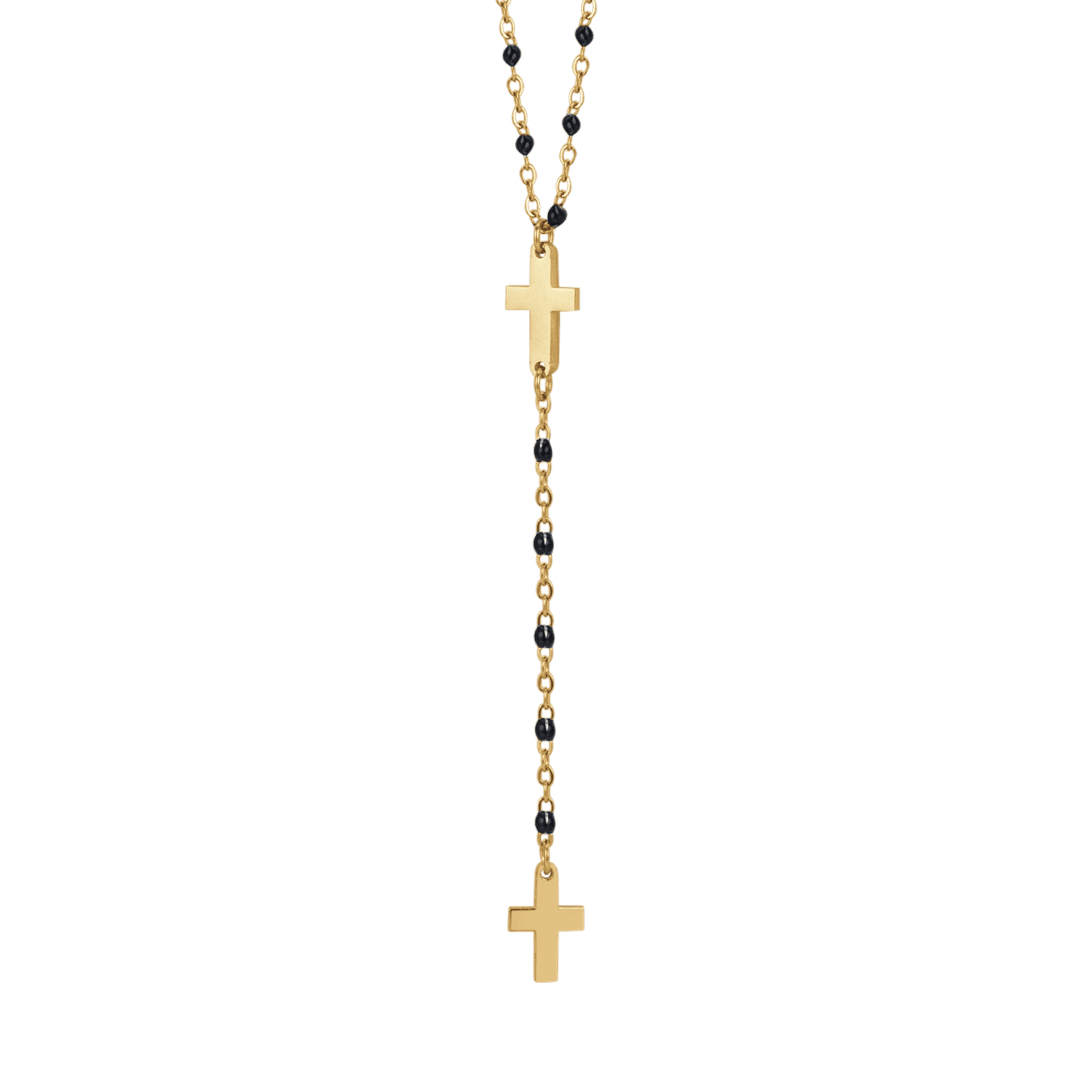 Luca Barra -  COLLANA ROSARIO DONNA IN ACCIAIO CON CROCI ED ELEMENTI NERI in Collane Alba Gioielli - Casoria, commercioVirtuoso.it