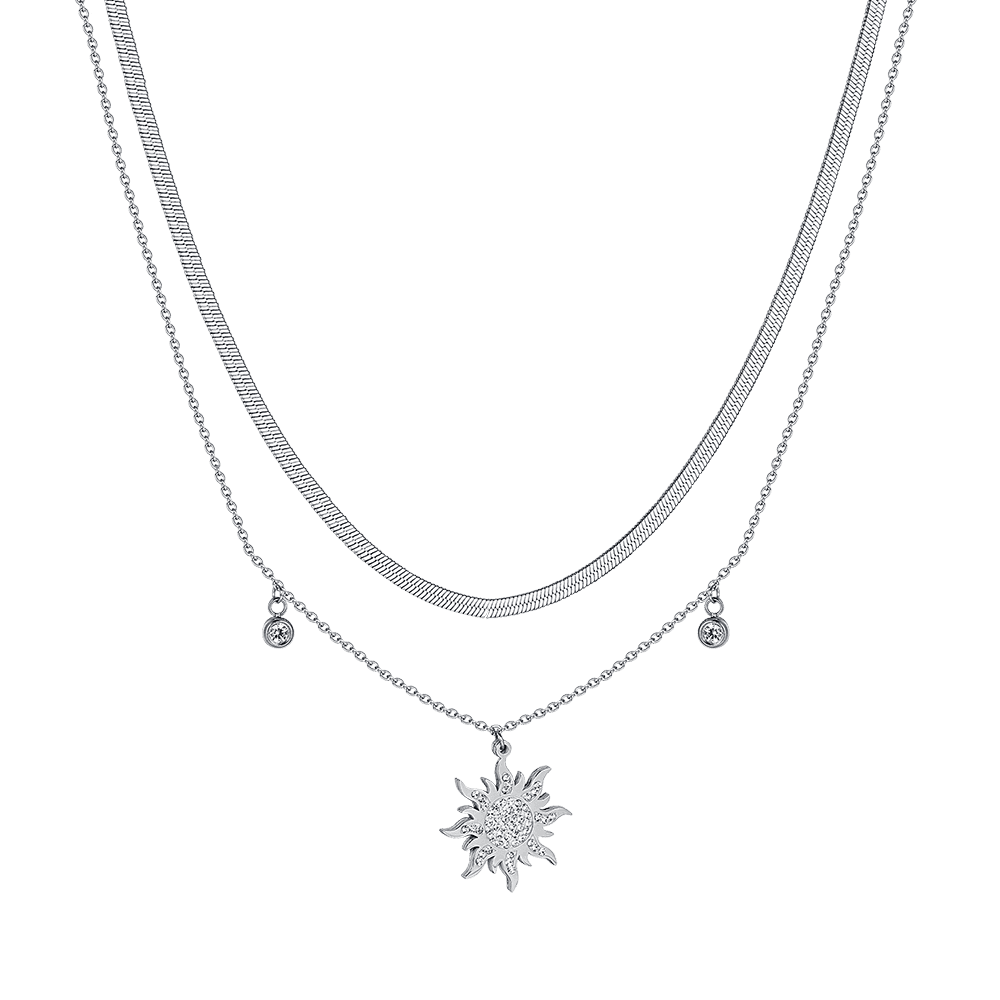 Luca Barra -  COLLANA DONNA IN ACCIAIO CON SOLE CON CRISTALLI BIANCHI in Collane Alba Gioielli - Casoria, commercioVirtuoso.it