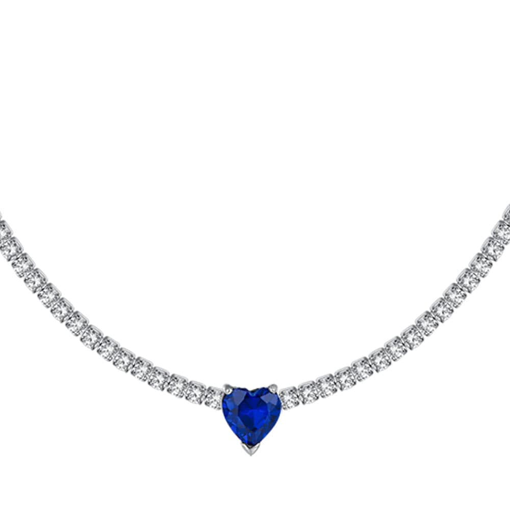 Luca Barra -  COLLANA TENNIS DONNA IN ACCIAIO CON CRISTALLI BIANCHI E CUORE CRISTALLO BLU in Collane Alba Gioielli - Casoria, commercioVirtuoso.it