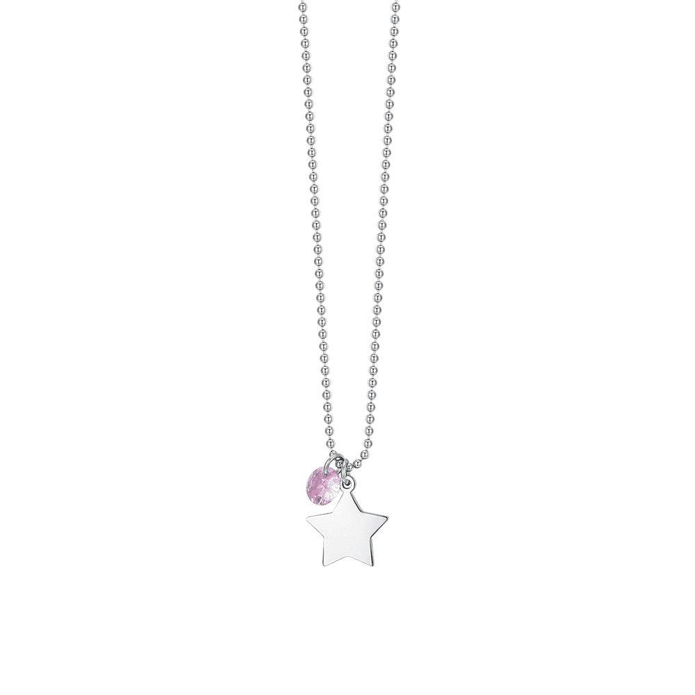 Luca Barra - COLLANA DONNA IN ACCIAIO CON STELLA E ZIRCONE ROSA