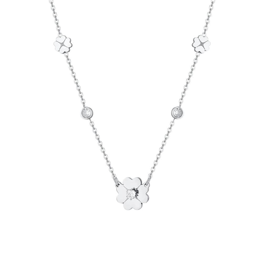 Luca Barra -  COLLANA DONNA IN ACCIAIO QUADRIFOGLI E ZIRCONI in Collane Alba Gioielli - Casoria, commercioVirtuoso.it