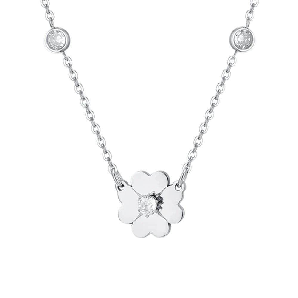 Luca Barra -  COLLANA DONNA IN ACCIAIO QUADRIFOGLI E ZIRCONI in Collane Alba Gioielli - Casoria, commercioVirtuoso.it