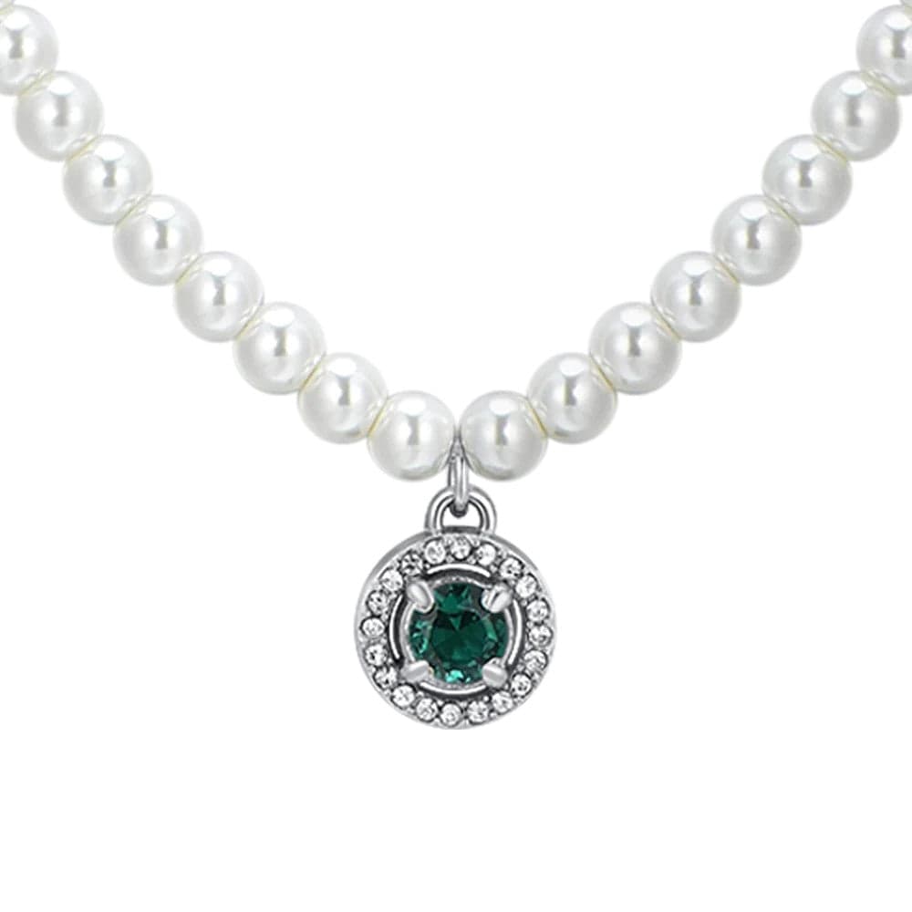 Luca Barra - COLLANA DONNA IN ACCIAIO PERLE E ZIRCONE VERDE in Collane Alba Gioielli - Casoria, commercioVirtuoso.it