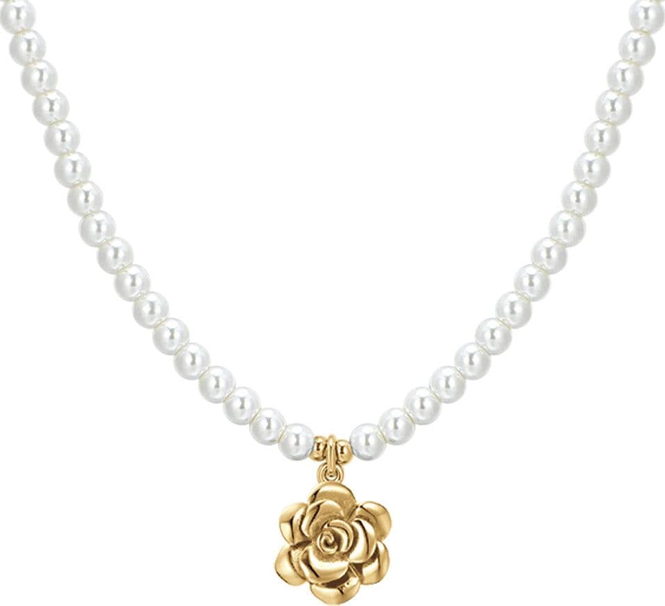 Luca Barra - COLLANA DONNA IN ACCIAIO IP GOLD PERLE E ROSA in Collane Alba Gioielli - Casoria, commercioVirtuoso.it