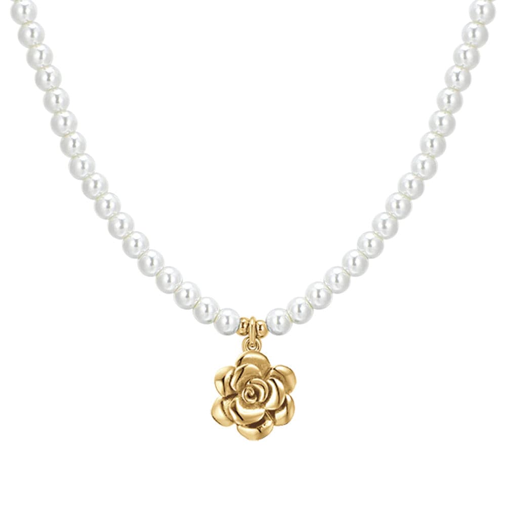 Luca Barra - COLLANA DONNA IN ACCIAIO IP GOLD PERLE E ROSA in Collane Alba Gioielli - Casoria, commercioVirtuoso.it
