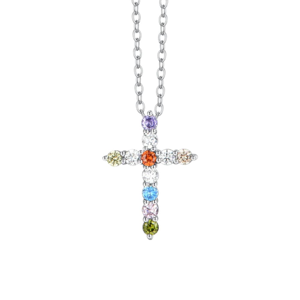 Luca Barra - COLLANA DONNA IN ACCIAIO CROCE ZIRCONI MULTICOLOR in Collane Alba Gioielli - Casoria, commercioVirtuoso.it