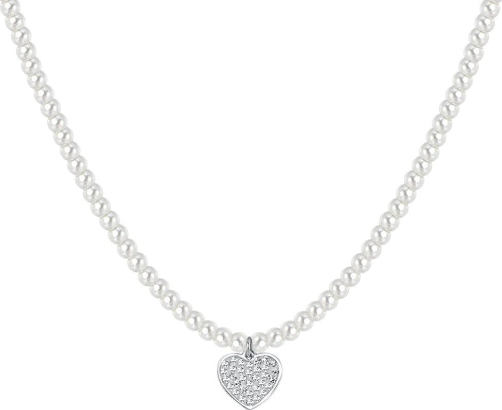 Luca Barra -  COLLANA DONNA IN ACCIAIO PERLE E CUORE in Collane Alba Gioielli - Casoria, commercioVirtuoso.it