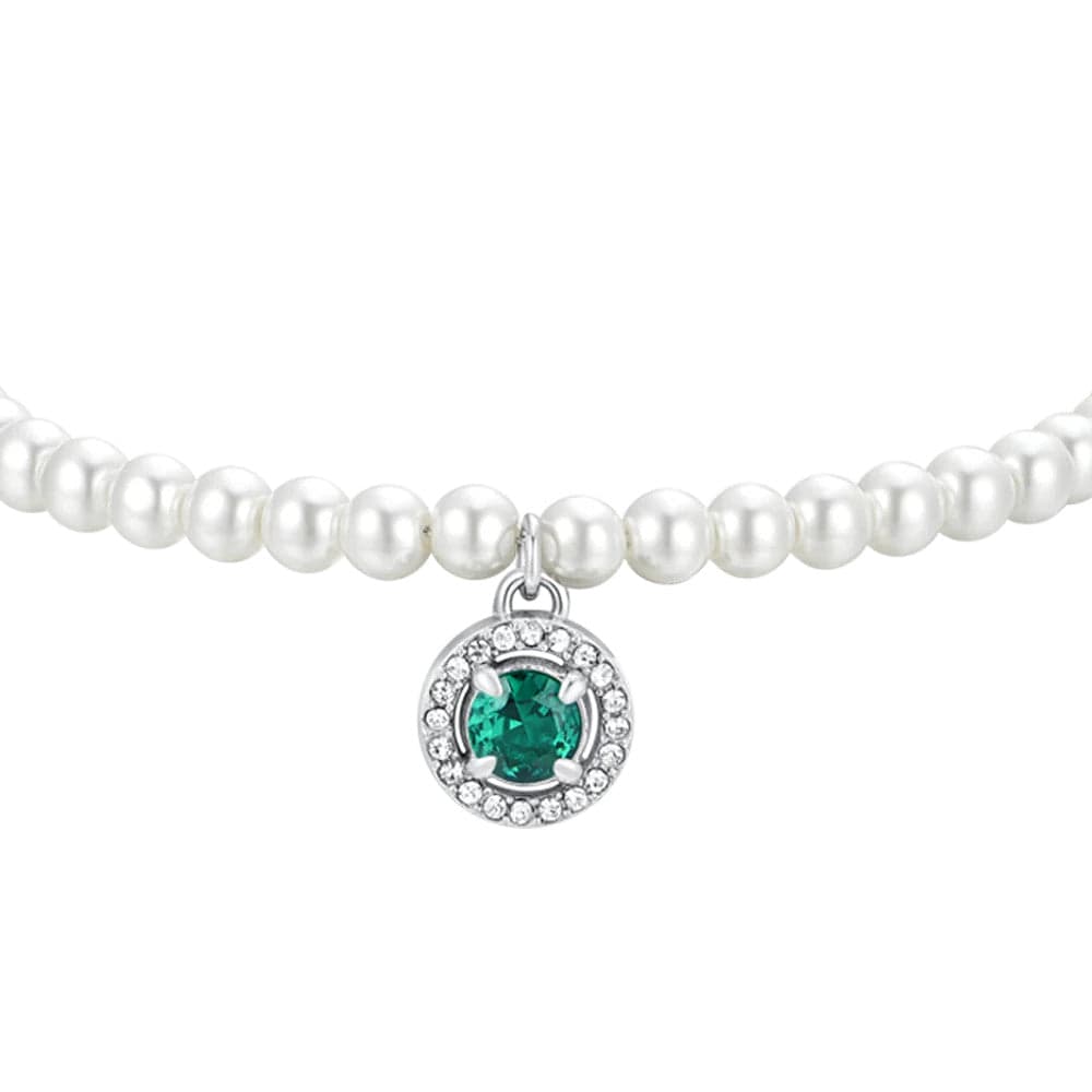 Luca Barra -  BRACCIALE DONNA IN ACCIAIO PERLE E ZIRCONE VERDE in Bracciali Alba Gioielli - Casoria, commercioVirtuoso.it