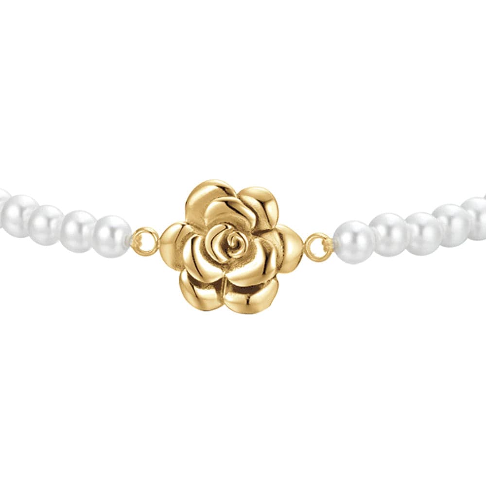 Luca Barra -  BRACCIALE DONNA IN ACCIAIO IP GOLD PERLE E ROSA in Bracciali Alba Gioielli - Casoria, commercioVirtuoso.it