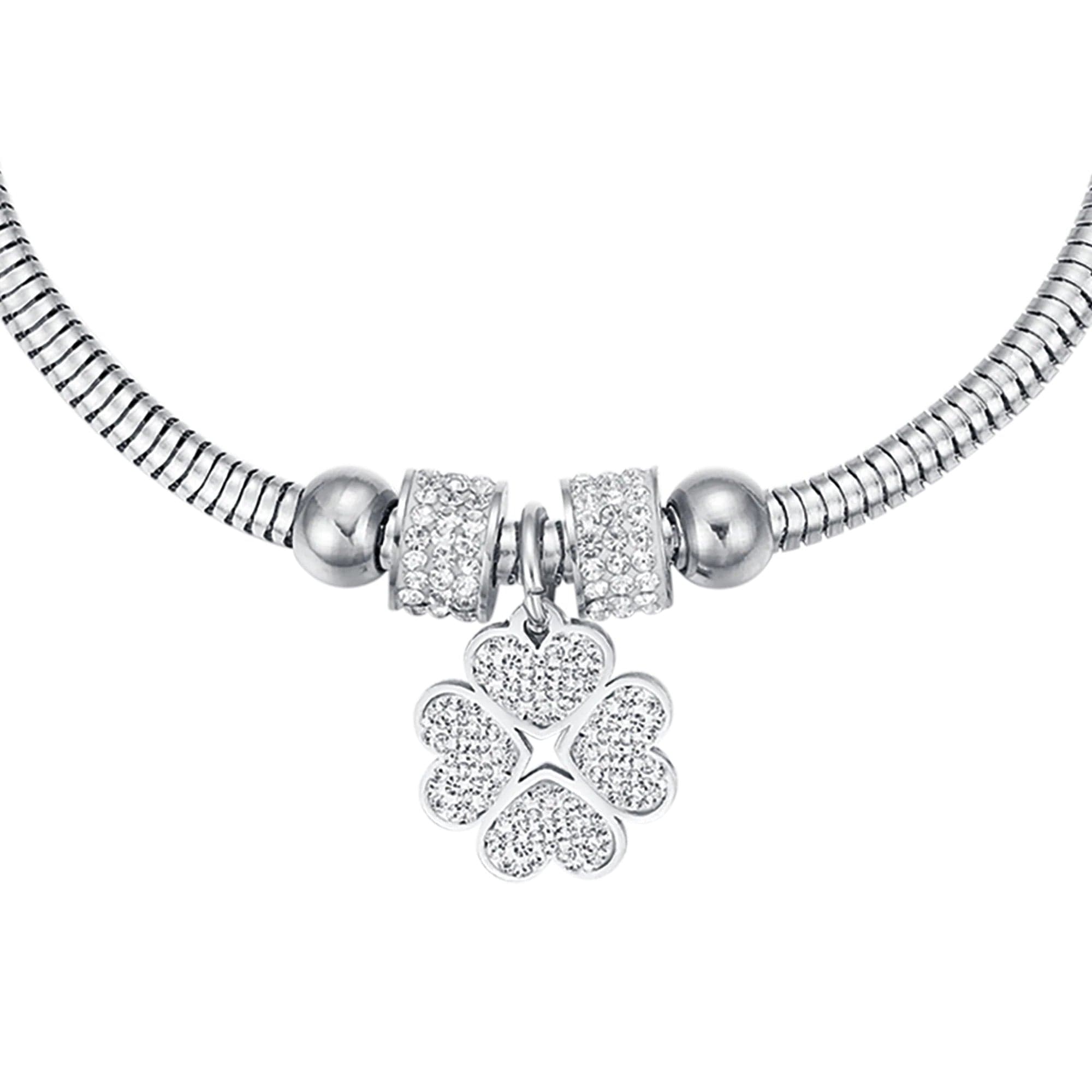 Luca Barra -  BRACCIALE DONNA IN ACCIAIO CON QUADRIFOGLIO E CRISTALLI BIANCHI in Bracciali Alba Gioielli - Casoria, commercioVirtuoso.it