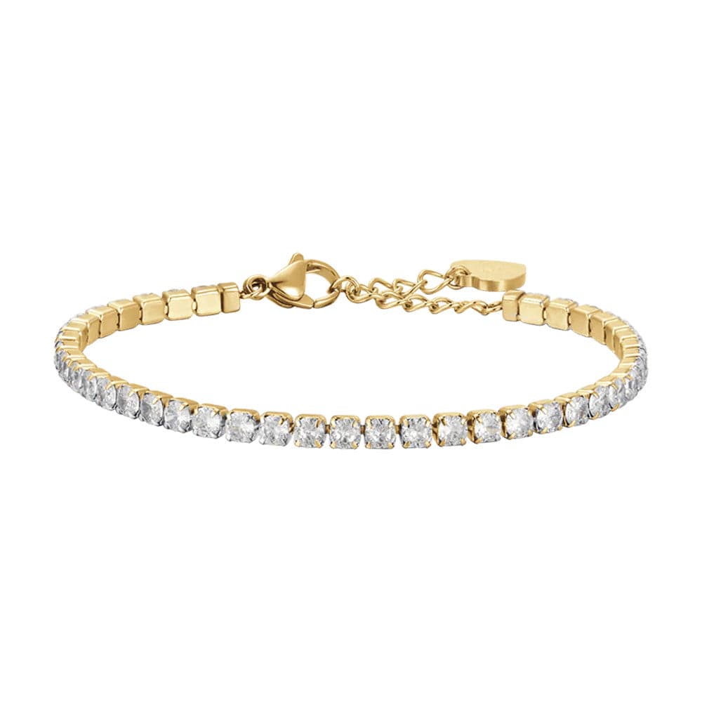 Luca Barra -  BRACCIALE TENNIS DONNA IN ACCIAIO IP GOLD CON CRISTALLI BIANCHI