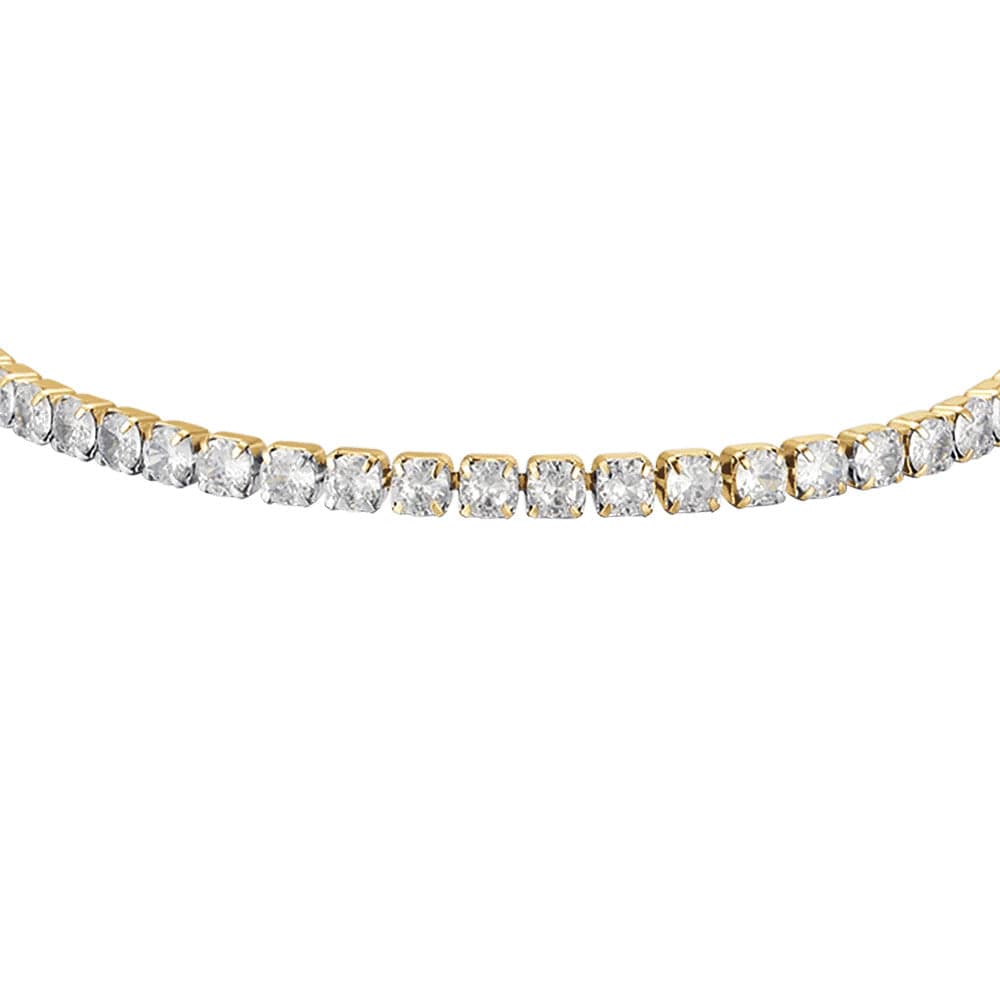 Luca Barra -  BRACCIALE TENNIS DONNA IN ACCIAIO IP GOLD CON CRISTALLI BIANCHI in Bracciali Alba Gioielli - Casoria, commercioVirtuoso.it
