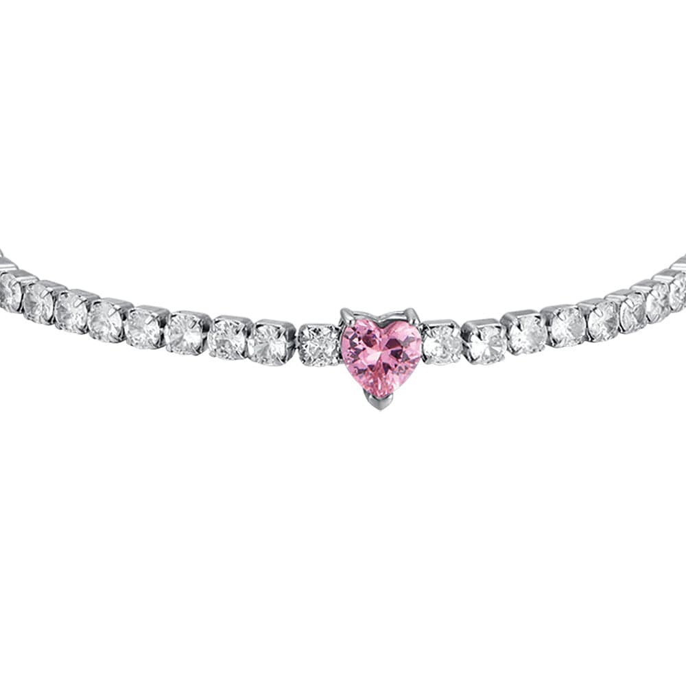 Luca Barra -  BRACCIALE DONNA IN ACCIAIO CON CRISTALLI BIANCHI E CUORE CRISTALLO ROSA in Bracciali Alba Gioielli - Casoria, commercioVirtuoso.it