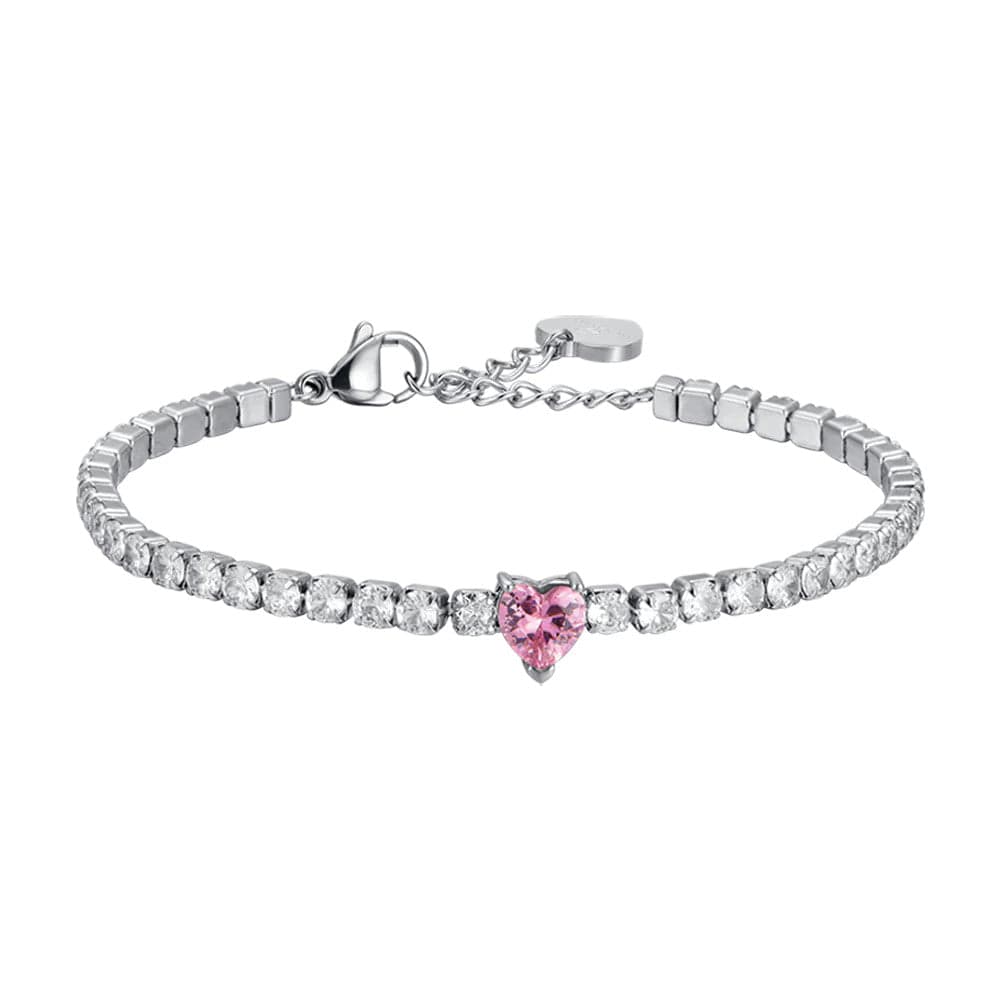 Luca Barra -  BRACCIALE DONNA IN ACCIAIO CON CRISTALLI BIANCHI E CUORE CRISTALLO ROSA