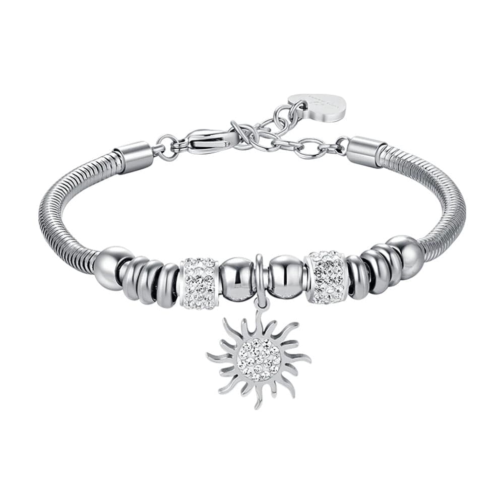 Luca Barra -  BRACCIALE DONNA IN ACCIAIO CON SOLE CON CRISTALLI BIANCHI in Bracciali Alba Gioielli - Casoria, commercioVirtuoso.it
