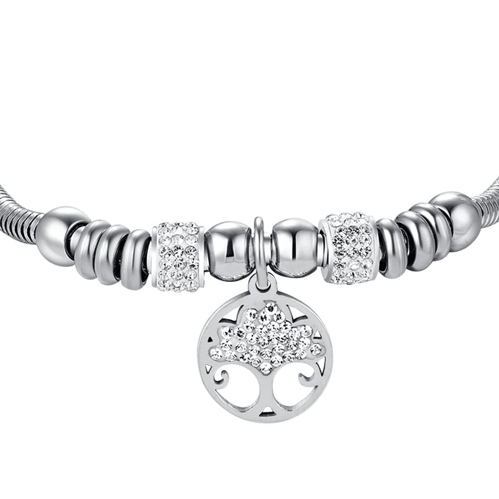 Luca Barra -  BRACCIALE DONNA IN ACCIAIO CON ALBERO DELLA VITA CON CRISTALLI BIANCHI in Bracciali Alba Gioielli - Casoria, commercioVirtuoso.it