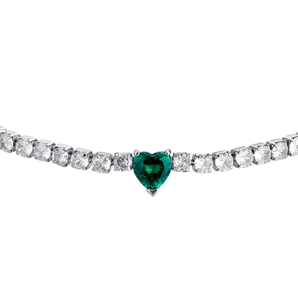 Luca Barra -  BRACCIALE TENNIS DONNA IN ACCIAIO CON CRISTALLI BIANCHI E CUORE CRISTALLO VERDE in Bracciali Alba Gioielli - Casoria, commercioVirtuoso.it