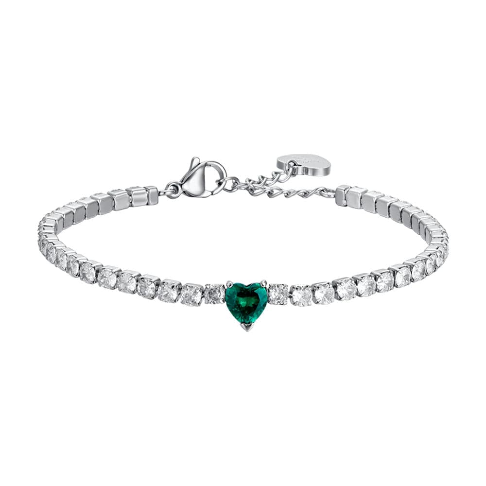 Luca Barra -  BRACCIALE TENNIS DONNA IN ACCIAIO CON CRISTALLI BIANCHI E CUORE CRISTALLO VERDE