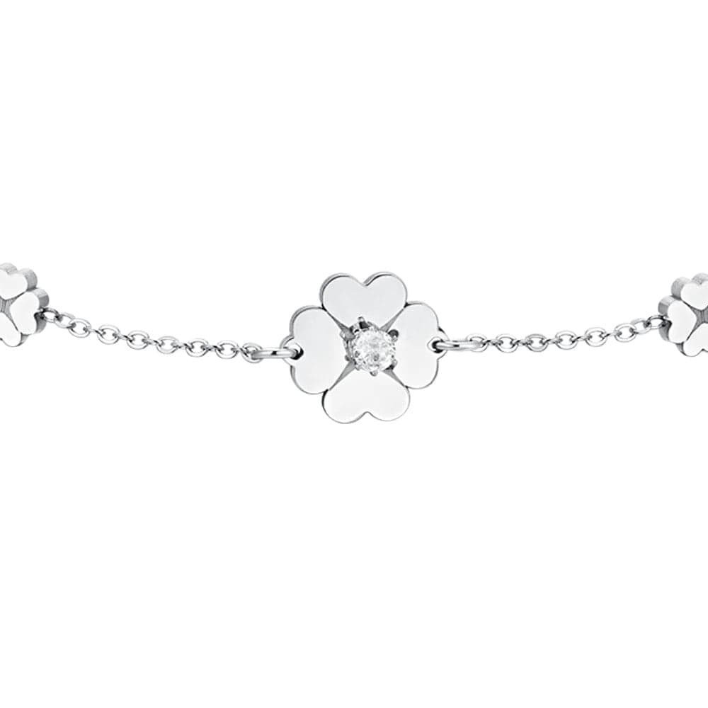 Luca Barra - BRACCIALE DONNA IN ACCIAIO QUADRIFOGLI E ZIRCONI in Bracciali Alba Gioielli - Casoria, commercioVirtuoso.it