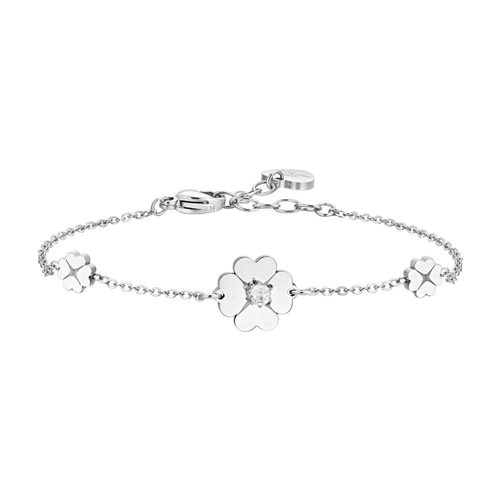 Luca Barra - BRACCIALE DONNA IN ACCIAIO QUADRIFOGLI E ZIRCONI in Bracciali Alba Gioielli - Casoria, commercioVirtuoso.it