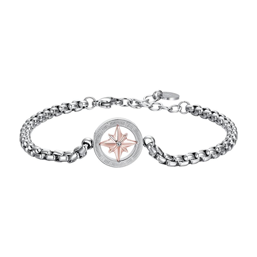 Luca Barra  -  BRACCIALE UOMO IN ACCIAIO CON ROSA DEI VENTI IP ROSE in Bracciali Alba Gioielli - Casoria, commercioVirtuoso.it