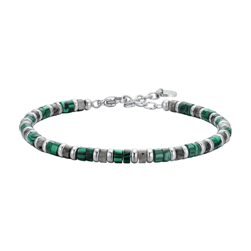 Luca Barra -  BRACCIALE UOMO IN ACCIAIO PIETRE VERDI E GRIGIE in Bracciali Alba Gioielli - Casoria, commercioVirtuoso.it