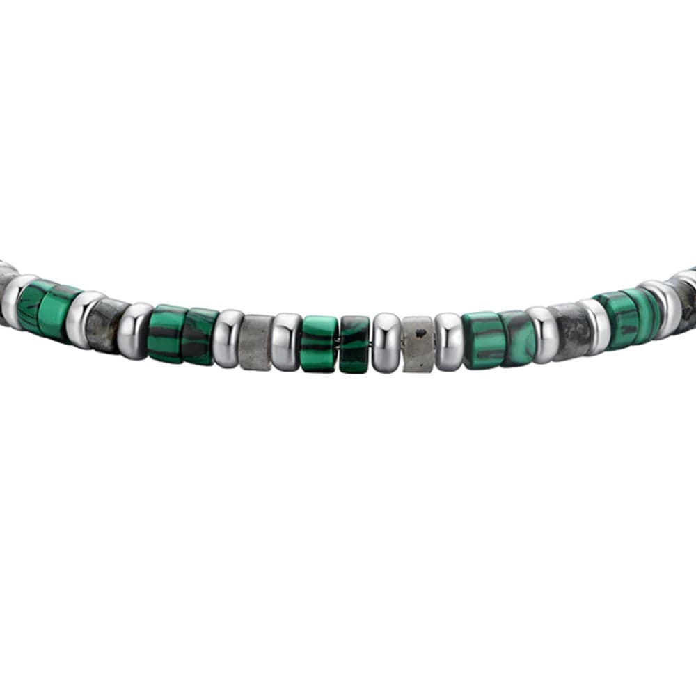 Luca Barra -  BRACCIALE UOMO IN ACCIAIO PIETRE VERDI E GRIGIE in Bracciali Alba Gioielli - Casoria, commercioVirtuoso.it